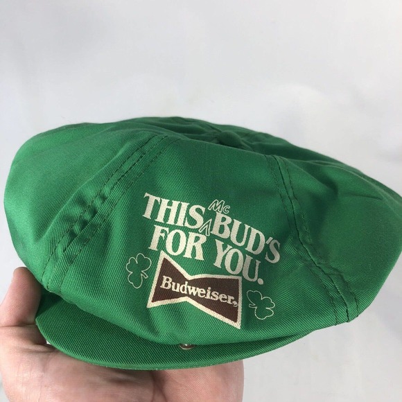 Vintage Budweiser This Buds for you Green Paperboy Hat Snapback Cabbie USA Made - Picture 9 of 9